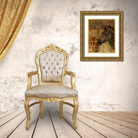 Elegant Safari I-Zebra Gold Ornate Wood Framed Art Print with Double Matting by Pinto, Patricia