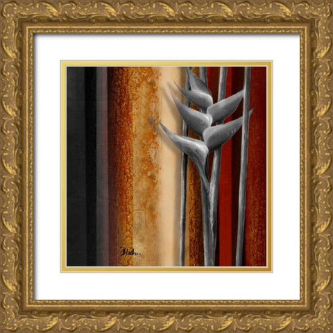 Heliconias and Stripes IV Gold Ornate Wood Framed Art Print with Double Matting by Pinto, Patricia