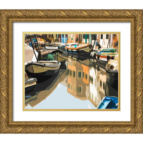 Burano Boats Gold Ornate Wood Framed Art Print with Double Matting by Lake, Shelley