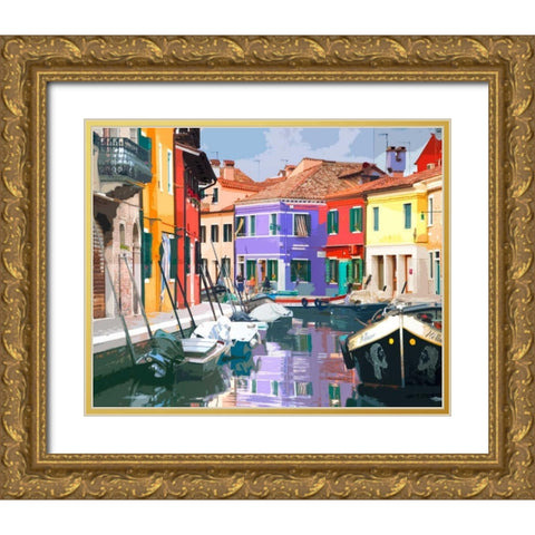 Burano Village Gold Ornate Wood Framed Art Print with Double Matting by Lake, Shelley