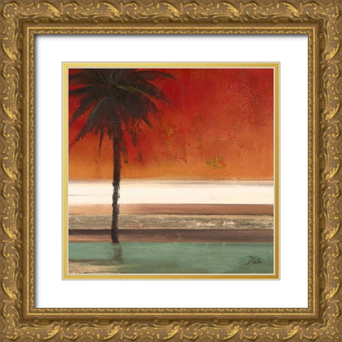 Red Coastal Palms Square II Gold Ornate Wood Framed Art Print with Double Matting by Pinto, Patricia