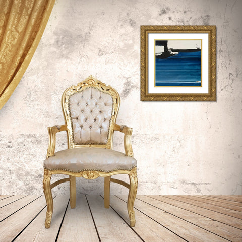 Blue Abstract Gold Ornate Wood Framed Art Print with Double Matting by Urban Pearl Collection, Llc