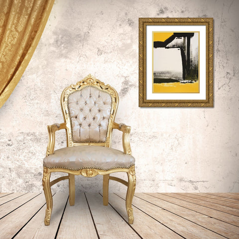Yellow Abstract Vertical I Gold Ornate Wood Framed Art Print with Double Matting by Urban Pearl Collection, Llc