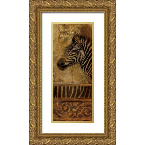 Elegant Safari V (zebra) Gold Ornate Wood Framed Art Print with Double Matting by Pinto, Patricia