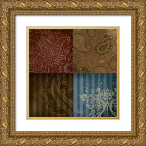 Paisley Squares II Gold Ornate Wood Framed Art Print with Double Matting by Pinto, Patricia