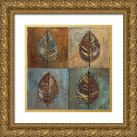 New Leaf Patch I Gold Ornate Wood Framed Art Print with Double Matting by Pinto, Patricia