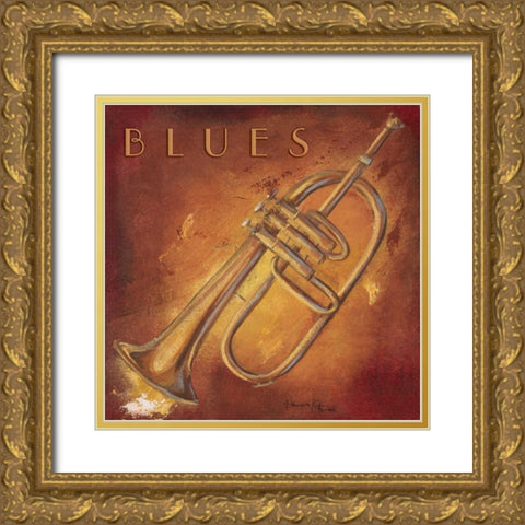 Blues Gold Ornate Wood Framed Art Print with Double Matting by Hakimipour-Ritter