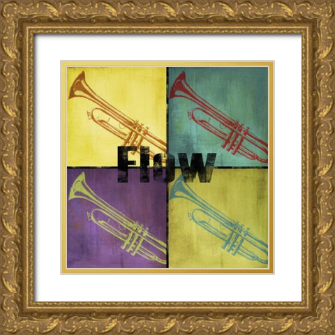 Flow Color Blocks Gold Ornate Wood Framed Art Print with Double Matting by Hakimipour-Ritter