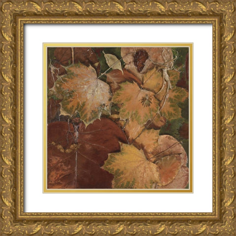 Scattered Leaves II Gold Ornate Wood Framed Art Print with Double Matting by Pinto, Patricia