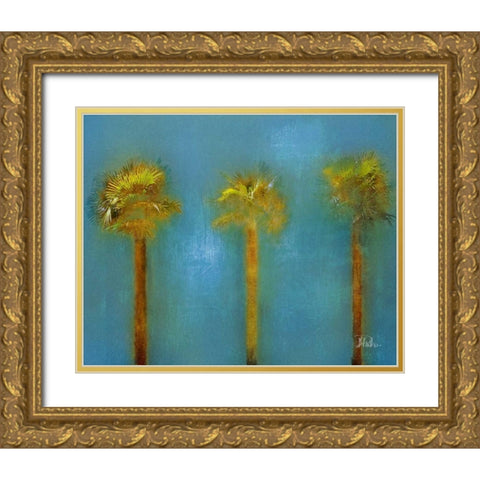Three Palms I Gold Ornate Wood Framed Art Print with Double Matting by Pinto, Patricia