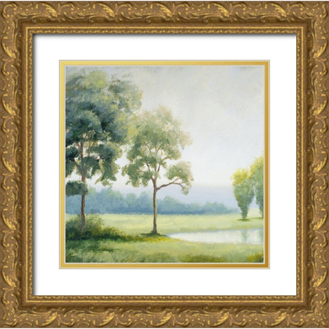 Green Land Square I Gold Ornate Wood Framed Art Print with Double Matting by Marcon, Michael