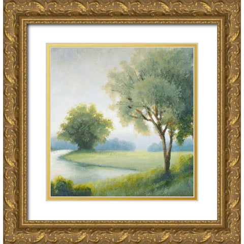 Green Land Square II Gold Ornate Wood Framed Art Print with Double Matting by Marcon, Michael