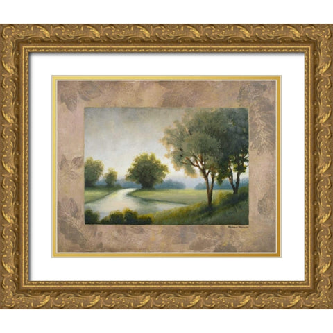 Green Land II Gold Ornate Wood Framed Art Print with Double Matting by Marcon, Michael