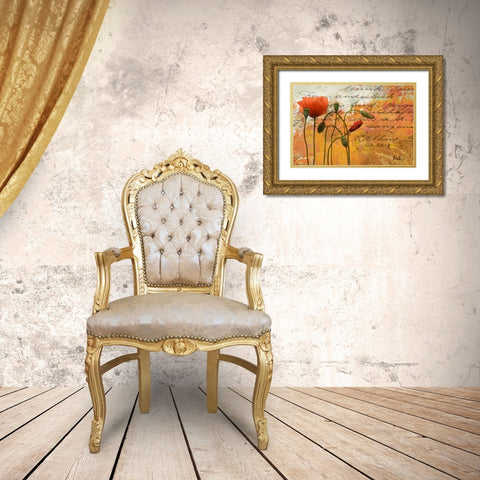 Poppies Composition I Gold Ornate Wood Framed Art Print with Double Matting by Pinto, Patricia