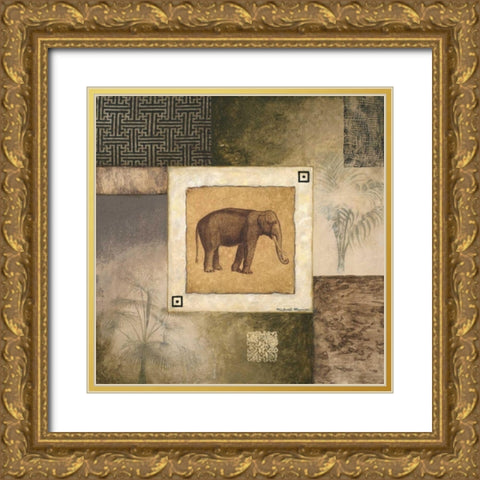 Elephant Woodcut Gold Ornate Wood Framed Art Print with Double Matting by Marcon, Michael