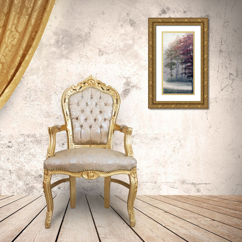 Mist October Trees Gold Ornate Wood Framed Art Print with Double Matting by Marcon, Michael
