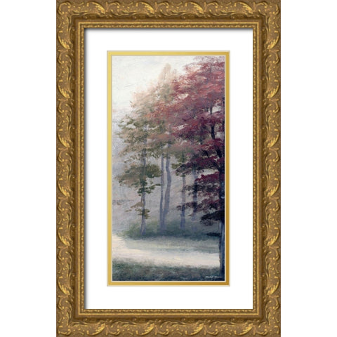 Mist October Trees Gold Ornate Wood Framed Art Print with Double Matting by Marcon, Michael