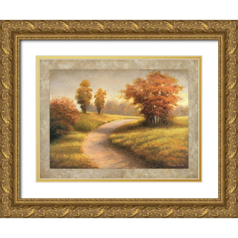 Autumn Lane II Gold Ornate Wood Framed Art Print with Double Matting by Marcon, Michael