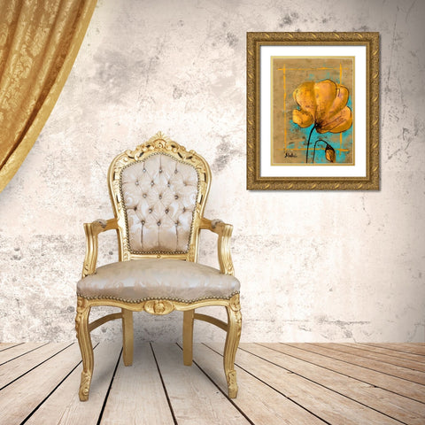 Golden Artistic Poppy II Gold Ornate Wood Framed Art Print with Double Matting by Pinto, Patricia