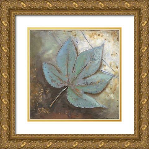 Turquoise Leaf II Gold Ornate Wood Framed Art Print with Double Matting by Pinto, Patricia