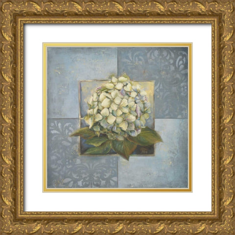 Hydrangeas on Blue I Gold Ornate Wood Framed Art Print with Double Matting by Pinto, Patricia