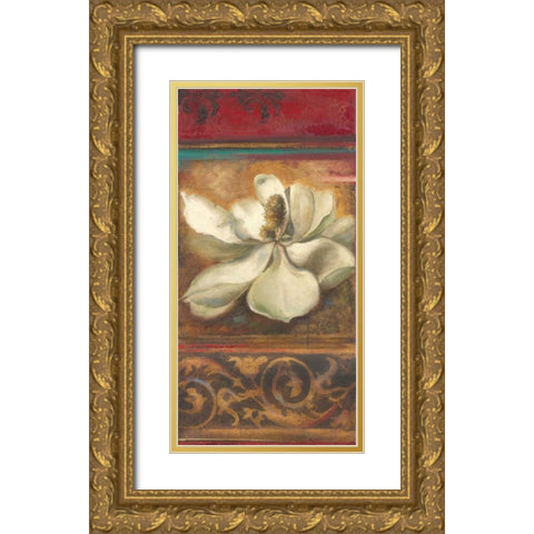 Red Eclecticism with Magnolia Gold Ornate Wood Framed Art Print with Double Matting by Pinto, Patricia