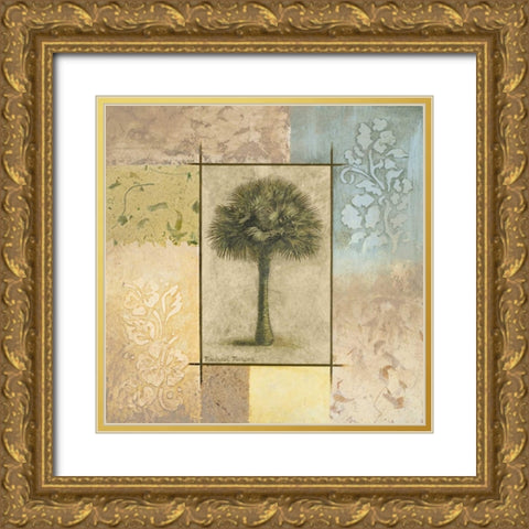 Palm Woodcut I Gold Ornate Wood Framed Art Print with Double Matting by Marcon, Michael