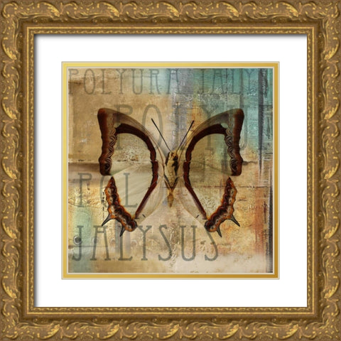 Polyurabutterfly II Gold Ornate Wood Framed Art Print with Double Matting by Pinto, Patricia