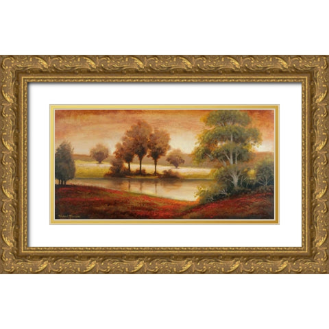 Gleaming Landscape Gold Ornate Wood Framed Art Print with Double Matting by Marcon, Michael