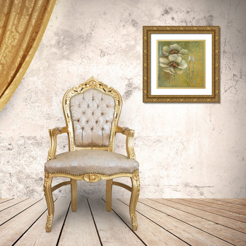 The Green Flowers I Gold Ornate Wood Framed Art Print with Double Matting by Pinto, Patricia