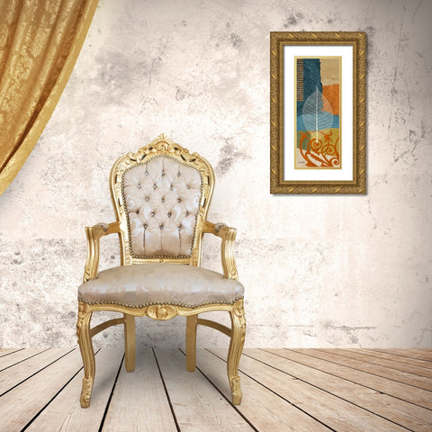Blue Leaf I Gold Ornate Wood Framed Art Print with Double Matting by Marcon, Michael