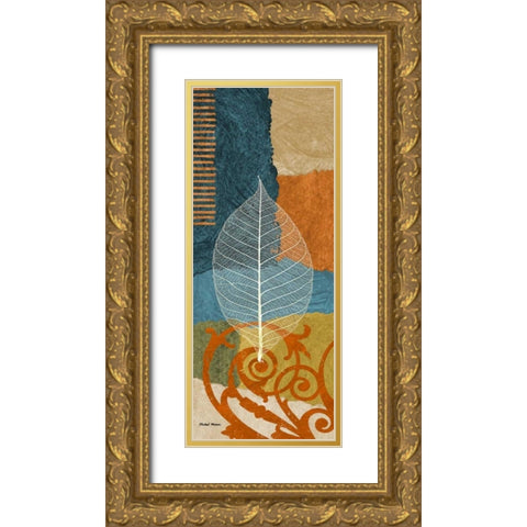 Blue Leaf I Gold Ornate Wood Framed Art Print with Double Matting by Marcon, Michael