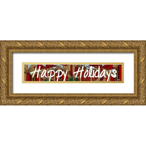 Happy Holiday with Presents Gold Ornate Wood Framed Art Print with Double Matting by Pinto, Patricia
