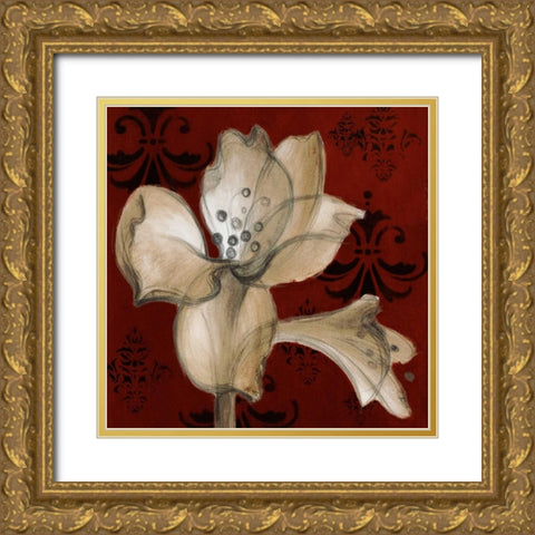 Amaryllis on Red I Gold Ornate Wood Framed Art Print with Double Matting by Loreth, Lanie