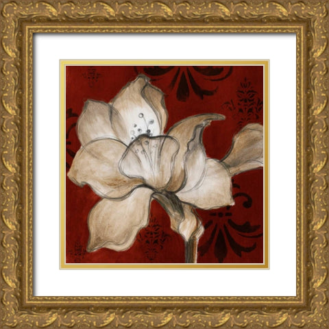 Amaryllis on Red II Gold Ornate Wood Framed Art Print with Double Matting by Loreth, Lanie