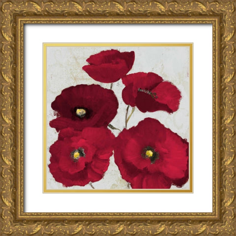 Kindle Poppies II Gold Ornate Wood Framed Art Print with Double Matting by Loreth, Lanie