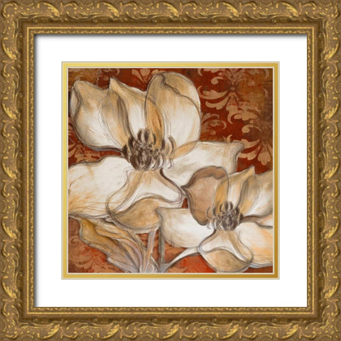Whispering Magnolia on Red I Gold Ornate Wood Framed Art Print with Double Matting by Loreth, Lanie