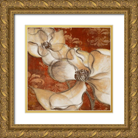 Whispering Magnolia on Red II Gold Ornate Wood Framed Art Print with Double Matting by Loreth, Lanie