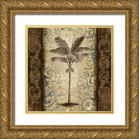 Palm Square I Gold Ornate Wood Framed Art Print with Double Matting by Marcon, Michael