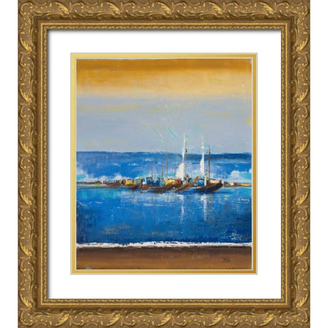 Blue Ocean I Gold Ornate Wood Framed Art Print with Double Matting by Pinto, Patricia