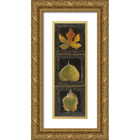 Three Leaves I Gold Ornate Wood Framed Art Print with Double Matting by Pinto, Patricia