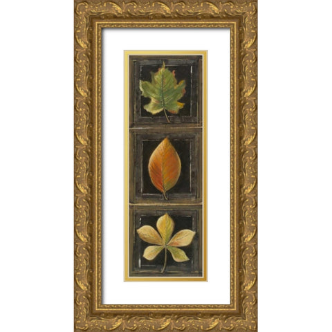 Three Leaves II Gold Ornate Wood Framed Art Print with Double Matting by Pinto, Patricia