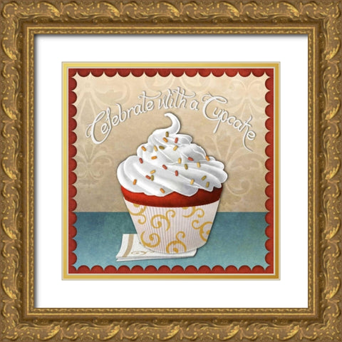 Cupcake II Gold Ornate Wood Framed Art Print with Double Matting by SD Graphics Studio
