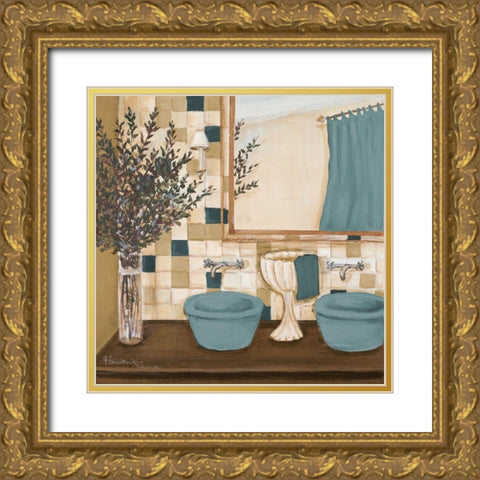 Blue Zen Bath I Gold Ornate Wood Framed Art Print with Double Matting by Hakimipour-Ritter