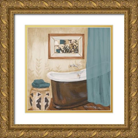 Blue Zen Bath II Gold Ornate Wood Framed Art Print with Double Matting by Hakimipour-Ritter