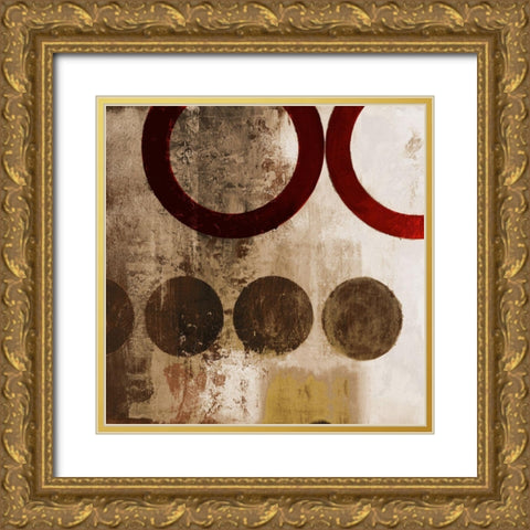 Red Liberate Square II Gold Ornate Wood Framed Art Print with Double Matting by Marcon, Michael