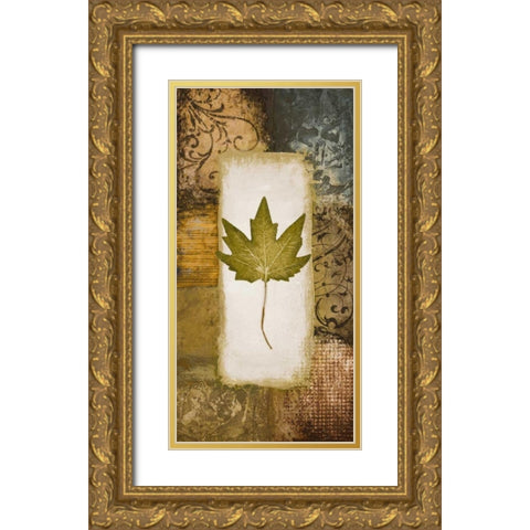 Single Leaf II Gold Ornate Wood Framed Art Print with Double Matting by Marcon, Michael