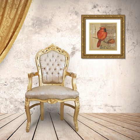 Red Love Birds II Gold Ornate Wood Framed Art Print with Double Matting by Pinto, Patricia