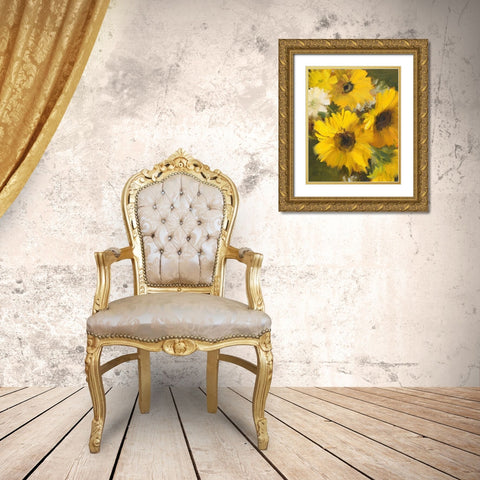 Bright Yellow Sunflowers Gold Ornate Wood Framed Art Print with Double Matting by Loreth, Lanie