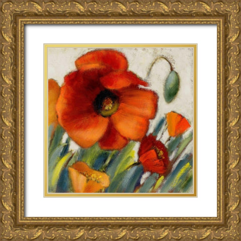 Poppy Splendor Square II  Gold Ornate Wood Framed Art Print with Double Matting by Loreth, Lanie